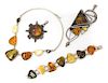 * A Collection of Silver and Amber Jewelry, 124.60 dwts.