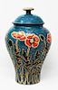Cathra-Anne Barker ceramic covered pot w/poppies