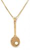 * A 14 Karat Yellow Gold and Cultured Pearl Tennis Racket Pendant, 4.30 dwts.