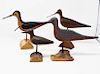 4 carved wooden shore birds