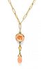 * A 14 Karat Yellow Gold and Coral Flower Necklace, Kalo, 5.10 dwts.