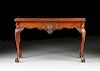 A GEORGE III STYLE CARVED ROSEWOOD AND MAHOGANY INLAID GATELEG CONSOLE TABLE, 20TH CENTURY,