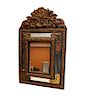 Antique Embossed Brass and Wood Mirror