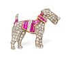 * A Vintage Platinum, Yellow Gold, Diamond and Synthetic Ruby Terrier Brooch, 3.70 dwts.