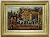 English Stagecoach Street Scene Oil Painting