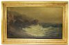 19C. American Coastal Seascape Wave O/C Painting