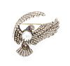 * A Silver, Yellow Gold, Diamond, Cultured Pearl and Ruby Bird Brooch, 10.00 dwts.