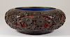Chinese 2 Color Cinnabar Lacquerware Brass Bowl