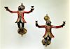 PR Whimsical Carved Wood Monkey Wall Sconces
