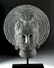 Gandharan Carved Dark Grey Schist Head of Siddhartha