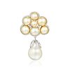 A Cultured Pearl and Diamond Brooch
