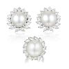 A Cultured Pearl Diamond Platinum Earring and Ring Set