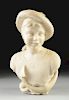 EUROPEAN SCHOOL (Possibly Italian Late 19th/Early 20th Century) A WHITE MARBLE BUST OF A YOUTH WEARING A SHIP'S MATE CAP, TITLED "MARINARD," LATE 19TH