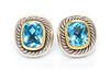 * A Pair of Silver, 14 Karat Yellow Gold and Blue Topaz Albion Earclips, David Yurman, 13.30 dwts.