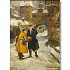 Wilhelm Roegge I, German  (1829 - 1908) Oil on Board, Street Scene with Figures, Signed Lower Right. Tag with artist name and date attached to frame.