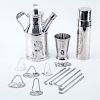 Grouping Of Silver Plate Bar Accessories. Includes: Reed & Barton shaker/decanter, Towle shaker, Towle tumbler, 6 golf club motif stirrers, 6 decanter