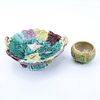 Two (2) Vintage Majolica Pottery Table Top Items. Includes a floral and leaf motif handled compote and a footed "corn" bowl.