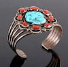 Navajo Sterling Silver Turquoise Coral Cuff