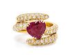 An 18 Karat Yellow Gold, Diamond and Ruby Articulated Ring, French, 9.30 dwts.