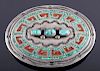 Navajo Sterling Silver Coral Turquoise Belt Buckle