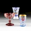 A GROUP OF TWO BOHEMIAN GLASS BEAKERS AND A COMPOTE, 20TH CENTURY,