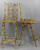 Pair of Ornate Wrought Iron Folding Bar Chairs