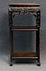ORIENTAL CARVED TEAKWOOD STAND W/ MARBLE INSET