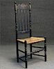 18THC. BANNISTER BACK SIDE CHAIR IN BLACK PAINT