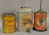 Three piece lot to include three large advertising tin cans including Tiger Chewing Tobacco tin container 5 Cent Packages