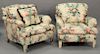 Pair of custom chintz upholstered club chairs. wd. 33in.