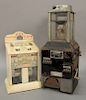 Two piece lot to include vintage enameled postage stamp machine, Sanitary U.S. Postage Stamps, accepts dimes and nickels