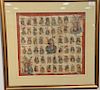 Group of fifty-one cigarette company Indian tobacco silks sewn together and framed. silk size: 16 1/2" x 17 1/2"