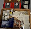 Coin lot including five silver dollars, seven Kennedy 1964, plus partial roll of silver quarters, Canadian large cents and half cent...