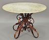Round marble top table with bentwood pedestal base. ht. 31 1/2in., dia. 46in.