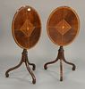 Pair of Baker inlaid mahogany tip tables. ht. 27 1/2in., top: 17 1/2" x 22 1/2"