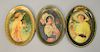 Three original Coca-Cola advertising tin tip/change trays. ht. 6in., 6in., & 6 1/4in.