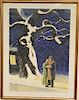 Jamie Wyeth (b. 1946) lithograph, "La Boheme" man and woman snowy night, Metropolitan Opera Fine Art, pencil signed lower right and...