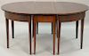 Wallace Nutting mahogany three part dining table. ht. 30in., top open: 48" x 97"