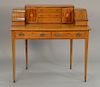 Mahogany desk with inlay. ht. 39 1/2in., wd. 42in.