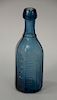 Blue J. W. Harris soda bottle marked New-Haven Conn, eight sided. ht. 7 3/8in.