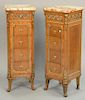 Pair of Henry Fuldner Louis XVI style marble top lingerie chests. ht. 42in., top: 14" x 15"