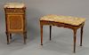 Two Henry Fuldner stands, each with marble top, one with door and one as bench (doored cabinet has cracked marble). ht. 29 1/2in., t...