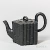 Non-factory Wedgwood & Bentley-type Black Basalt Bamboo Teapot and Cover