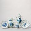 Five Worcester Porcelain Underglaze Blue and White Decorated Items