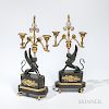 Pair of Gilded and Patinated Bronze Sphinx Candelabra