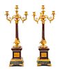 A Pair of Louis XV Style Gilt Bronze Mounted Marble Four-Light Candelabra Height 36 inches.