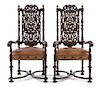 A Pair of William and Mary Oak Armchairs Height 53 3/4 inches.
