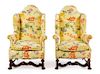 A Pair of William and Mary Style Wingback Chairs Height 45 1/4 inches.