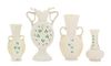 * Four Belleek Shamrock Decorated Vases Height of tallest 9 inches.