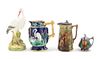 * A Group of Four Majolica Table Articles Height of tallest 11 inches.